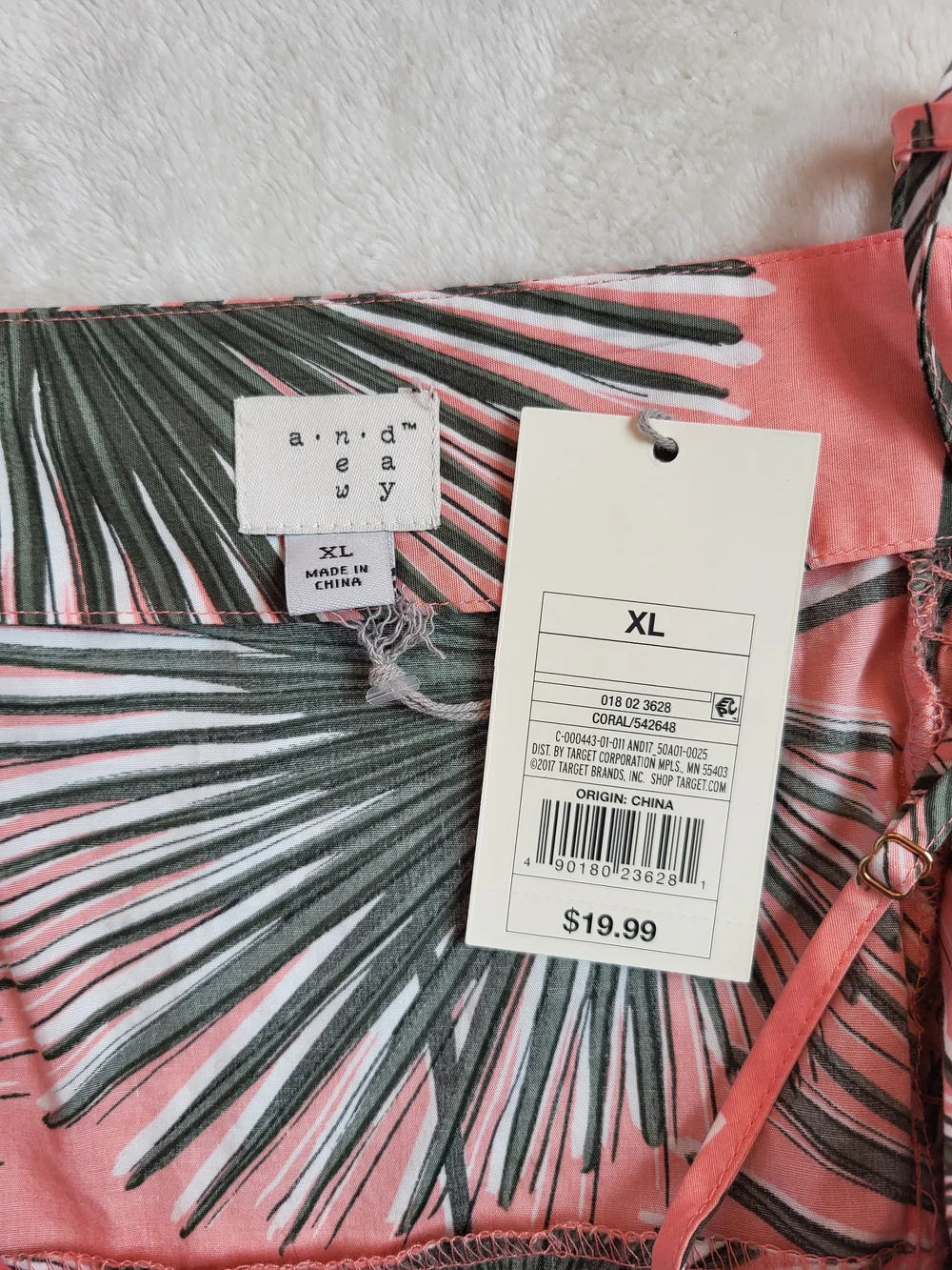 NWT Pink & Green Tropical Palm Print Peplum Cami Blouse Women's XL Summer